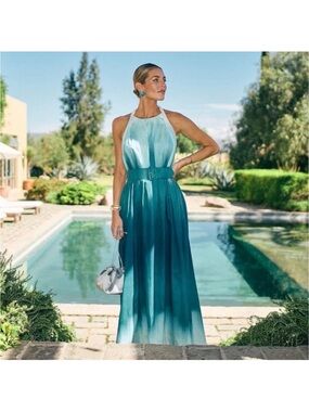 Antonio Melani x MG Style Halter Neck Blue Ombre Belted Maxi Dress Size 2
